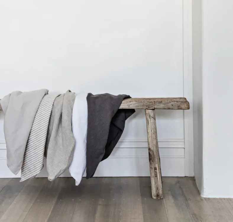 Stonewashed 100% french flax linen stock high quality square pillow case strip neutral color living room 65x65cm