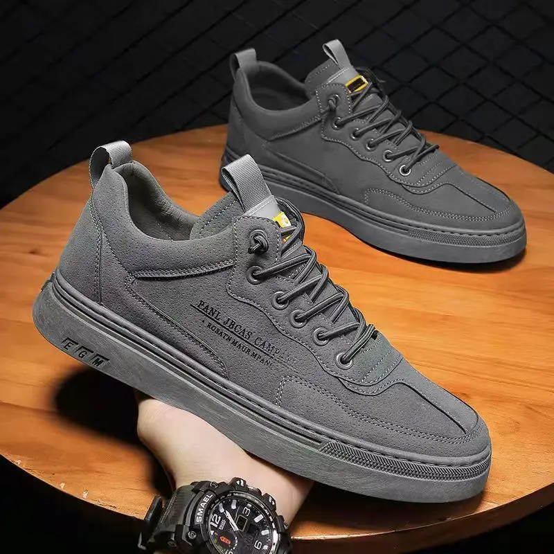 Hot New Fashion Black PU Leather Shoes Mens Sport Running Casual Lace Up Sneakers best sell men slip on flat casual shoes
