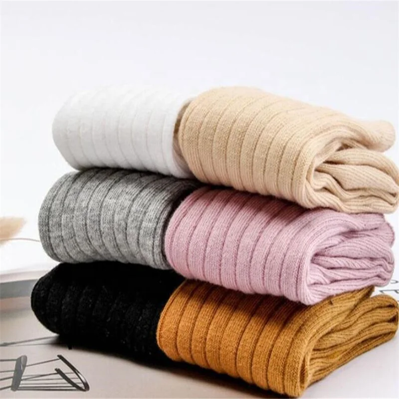 Fashion Cotton Solid Double Needle Toddler Baby Girls Over Knee High Socks Winter Kids Tights