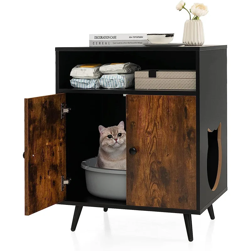 End Side Table Nightstand Wooden Condo Furniture With Soft Bed Cute Cat Cave For Indoor Small Cats Kittens Pet Play House