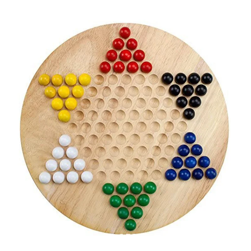 Natural Wooden chess 6 Color Checkers educational Game Set 60 pcs Wooden Marbles
