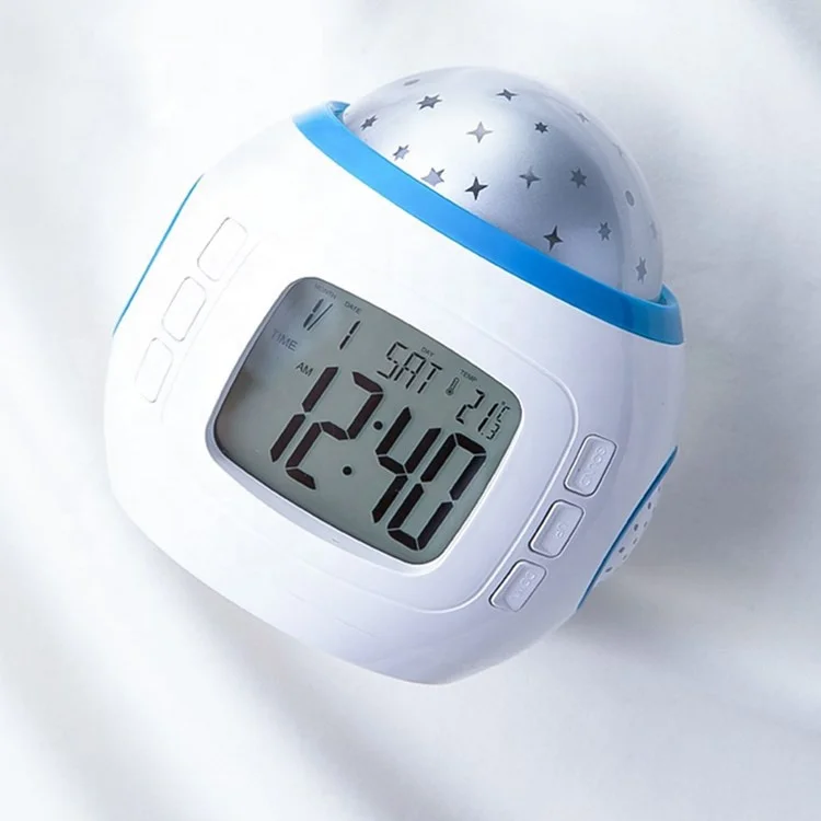 KH-CL025 Bedroom Night Light Sky Star Projector Music Alarm Clock for Kids