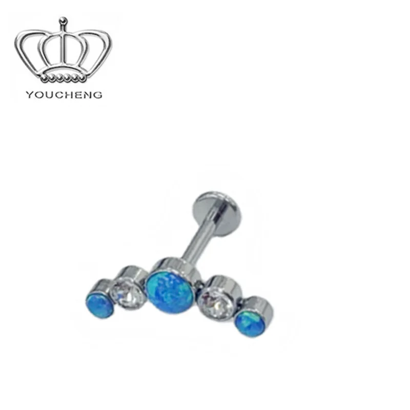 ASTM F136 Titanium Internally Threaded Labret Piercing Opal Tops Flat Disc