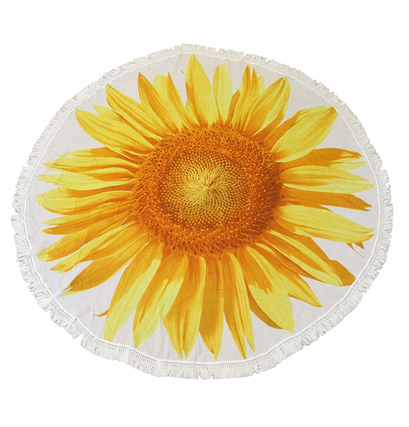 Eco-Friendly Personalized Customized Logo Round Beach Towel for Adult Customize Printed Bath Blanket Yoga Mat With Tassels