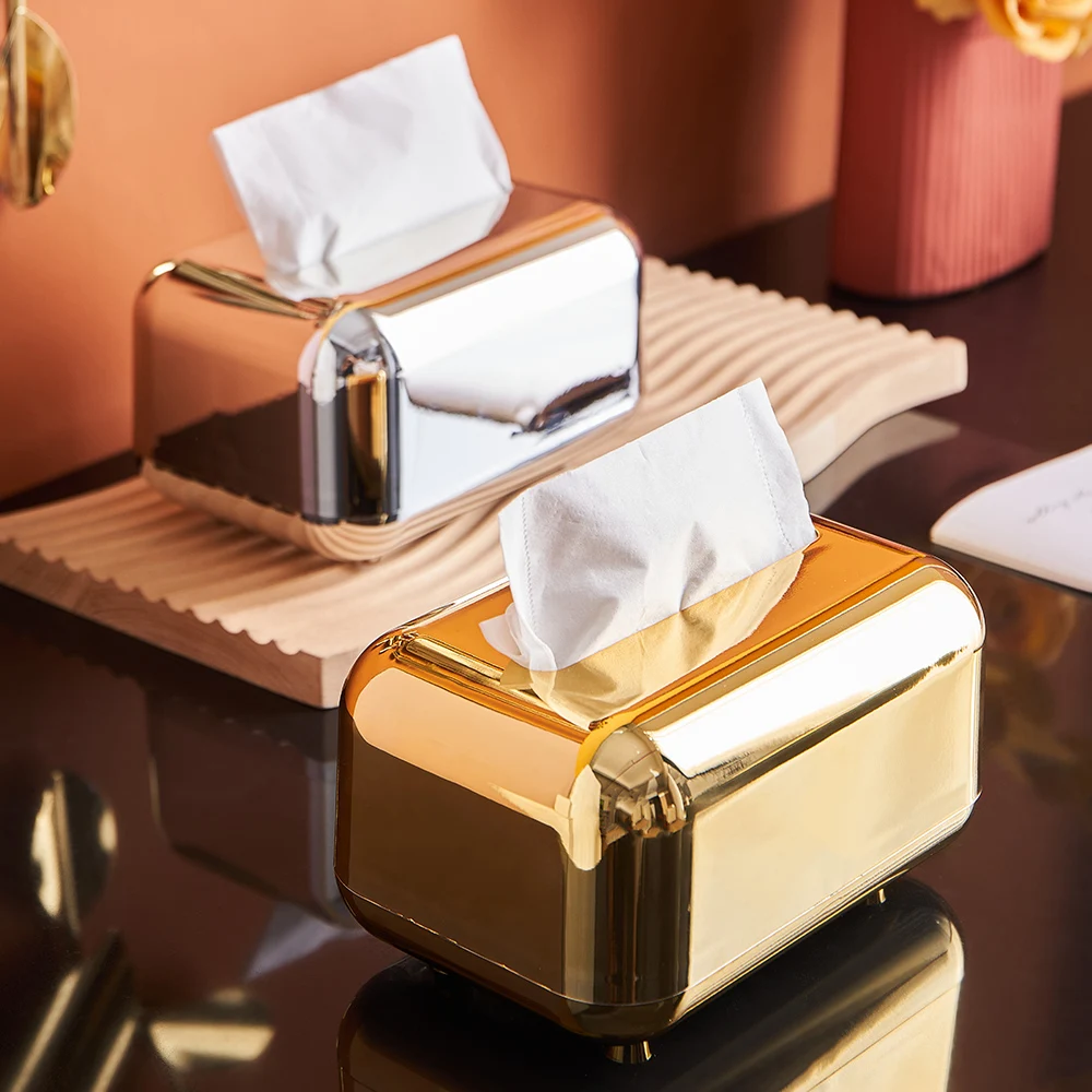 Luxury Golden Storage Box Napkin Holder Kitchen Paper Case Organizer Desktop Tissue Boxes