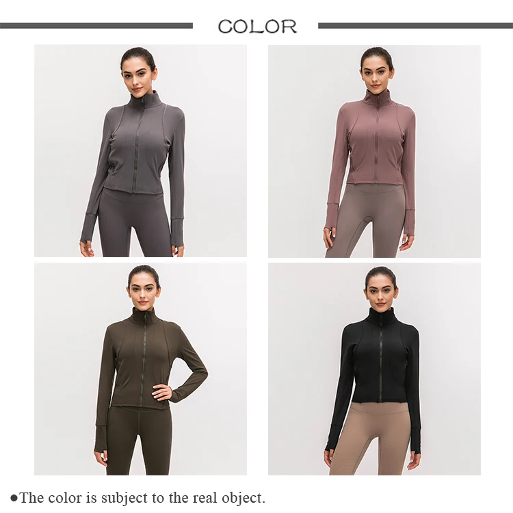 Latest Design Slim Sports Jacket Women High Collar Coat Thumb Holes 2 Pocket Design Women Sports Wear