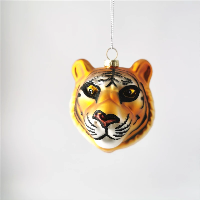Handblown hollow glass tiger head ornament Christmas tree decoration