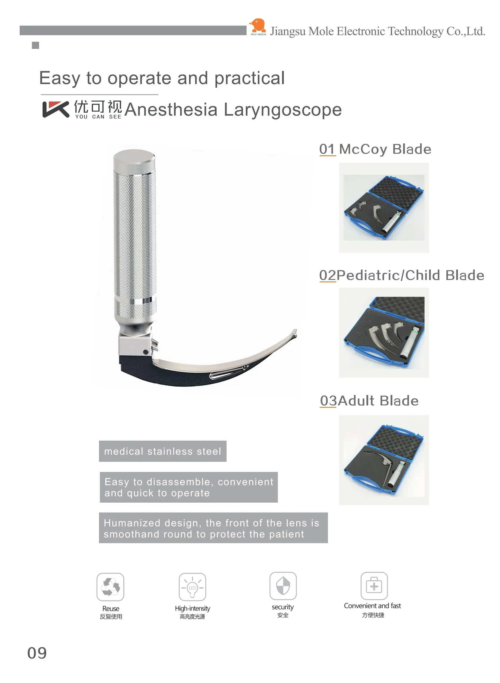 Fiberoptic Laryngoscope Wholesale Price 7 Blades Mac Miller Mccoy Laryngoscope Stainless Steel Material