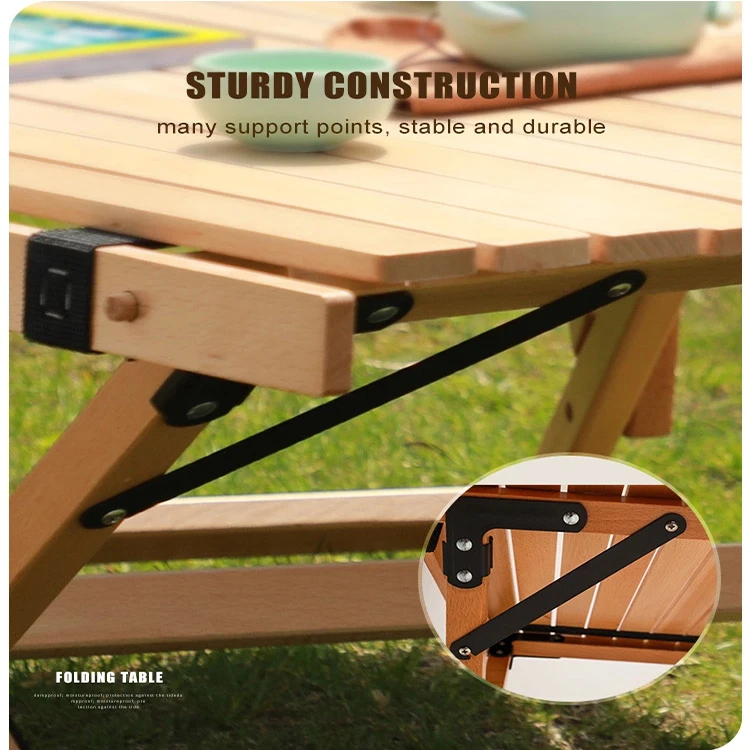 STARRYHEART Folding Wood Table Simple Setup Short Camping Table with 3 legs