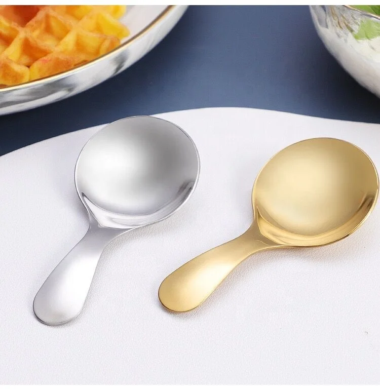 Stainless steel short handle spoon small salt spoon round dessert spoon