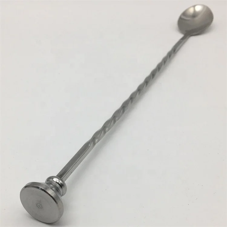 Stainless Steel Bartender Tools Cocktail Drinking Stirring Mixing Twisted Spoon Swizzle Stick With Weighted Base Head Tail