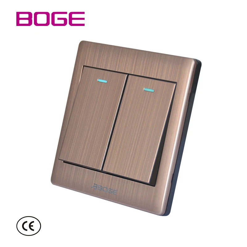 Wholesale PC and stainless rose gold panel switch colors electrical BS standard 2 gang 16A sockets