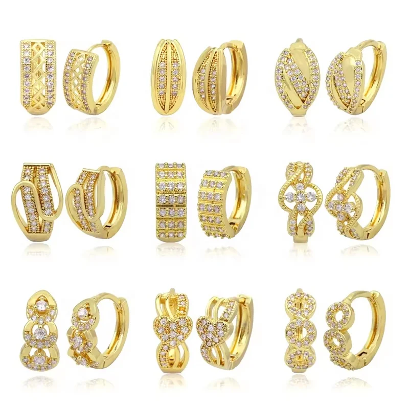 JXX new design brass gold plated huggie hoop zirconia earring luxury gold plate earring earrings for women