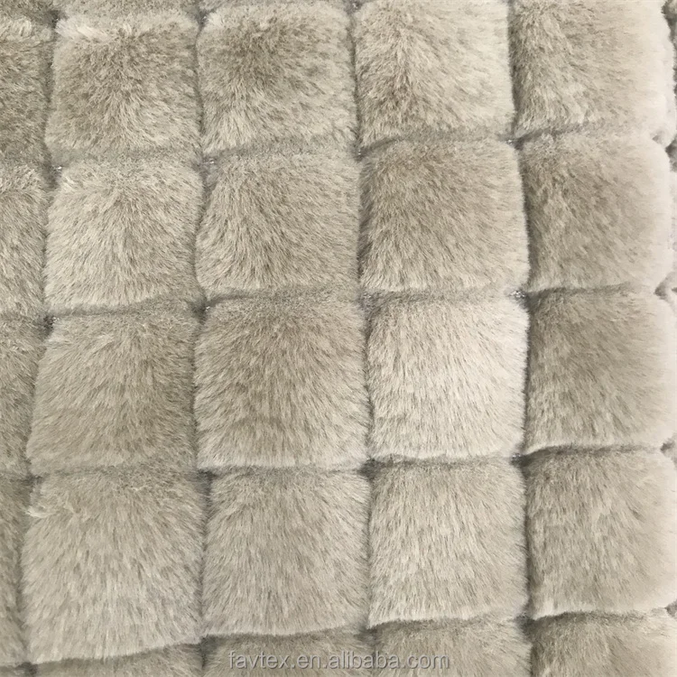 100% Polyester Check Jacquard Pv Plush Rabbit Fleece Fabric New