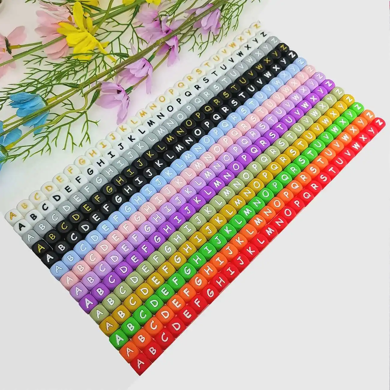 Wholesale products 12mm colorful silicone letter beads bpa free printed alphabet silicon focal for making keychain