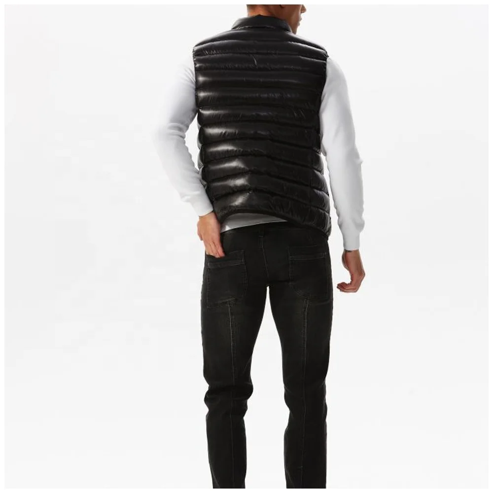 OEM high quality casual street wear trendy new fashion winter men outdoor shiny sleeveless black puffer vest
