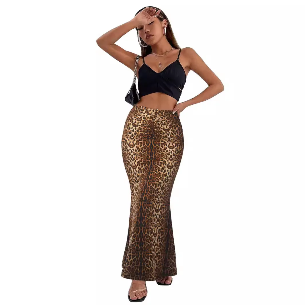New Arrival Fashion Fishtail Skirts Leopard Print High Waist Maxi Skirt Elegant Long Skirts For Women