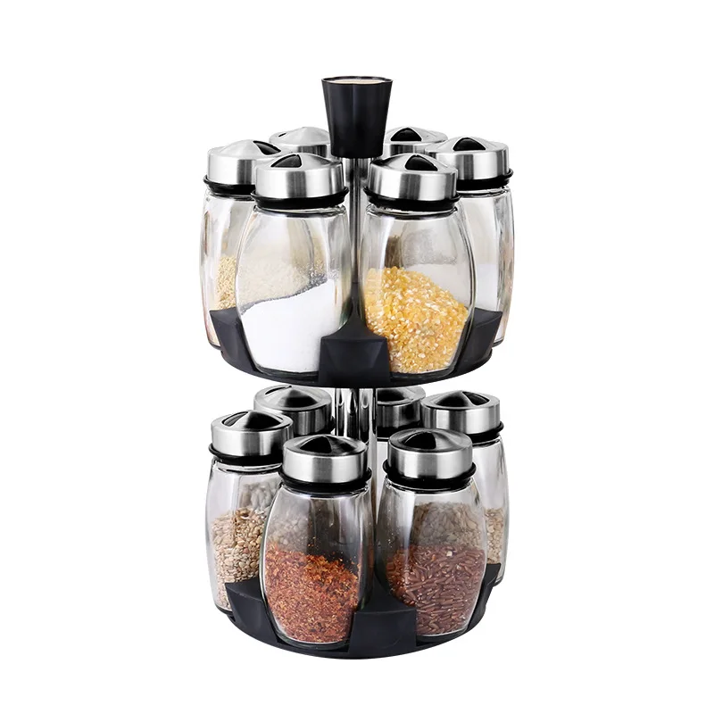 Лидер продаж, многофункциональная стойка для банок для перца и специй, 12 шт., вращающийся стеклянный органайзер для хранения