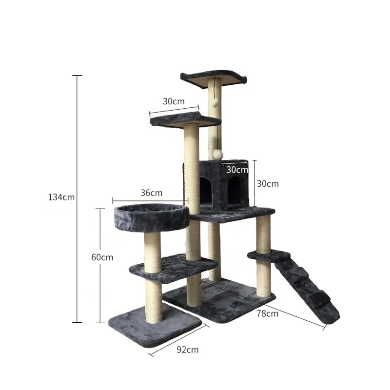 Wholesale sisal castle large climbing scratch post wood condo furniture tower cat tree