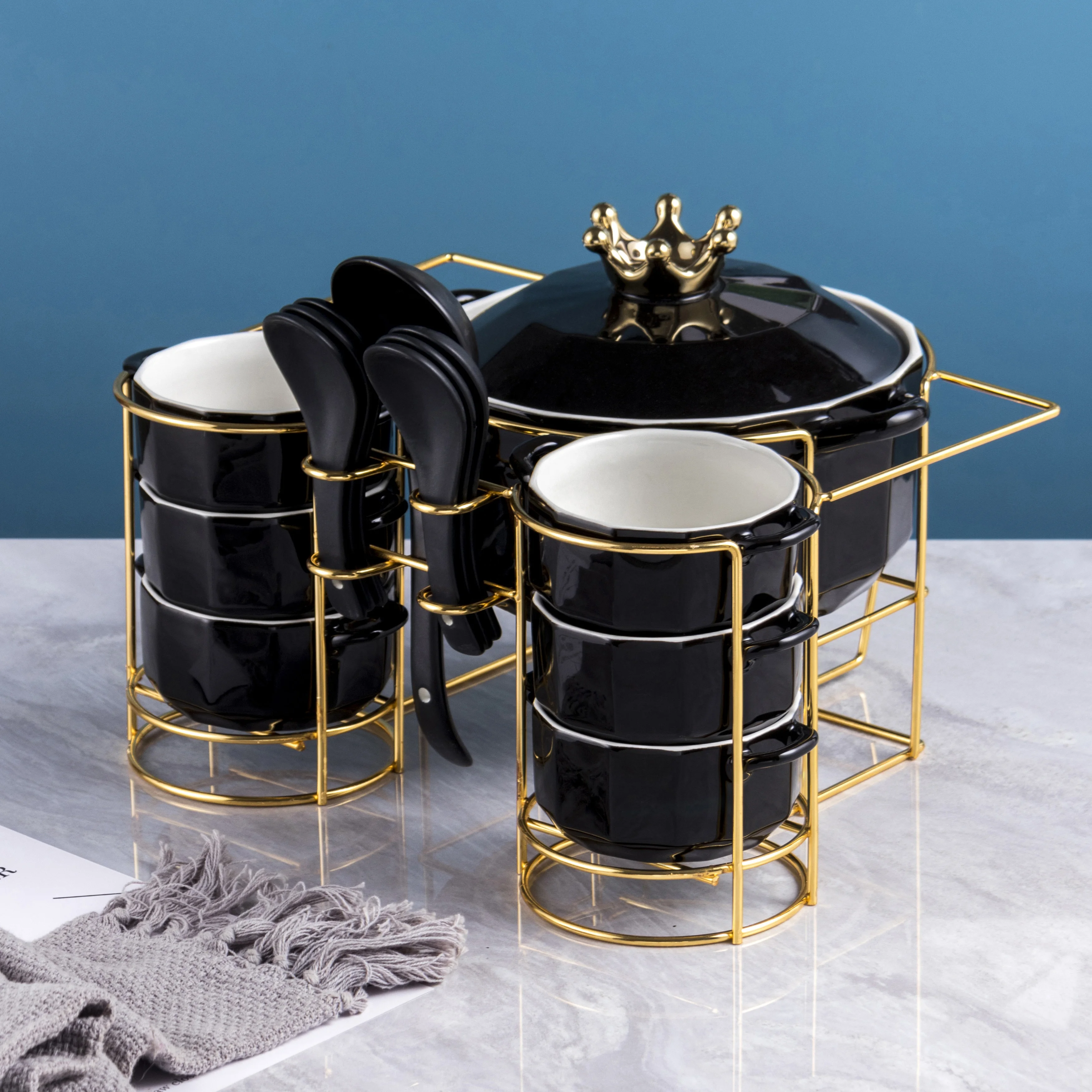 Hot Sale Food Safe Dinner Set Wholesale Home Use Kitchen Tableware Ceramic Soup Tureen Soup Pot With Bowl Set