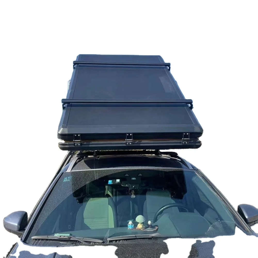 Self driving adventure rest roof tent aluminum alloy shell with crossbar solar panel can be added triangular roof tent