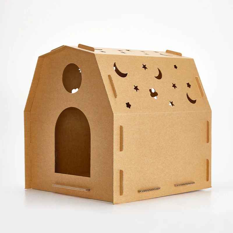 Wholesale Custom Logo print eco friendly corrugated cardboard cat and kitten cave apartment pet house barn box