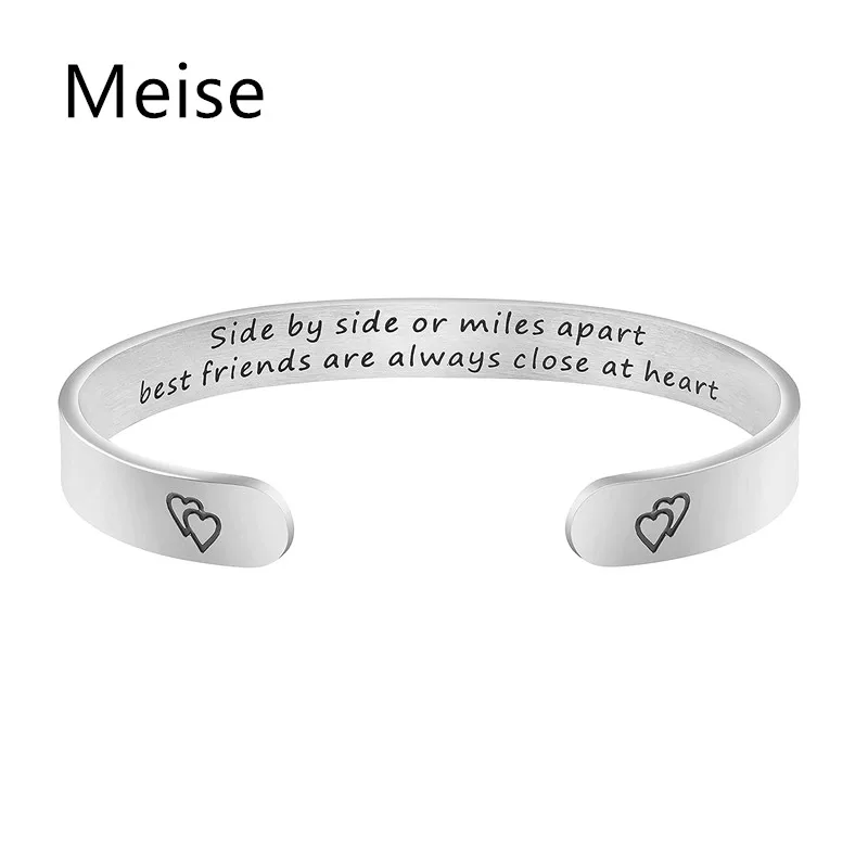 
Yiwu Meise side by side or miles apart best friends are always close at heart stainless steel cuff bangle 