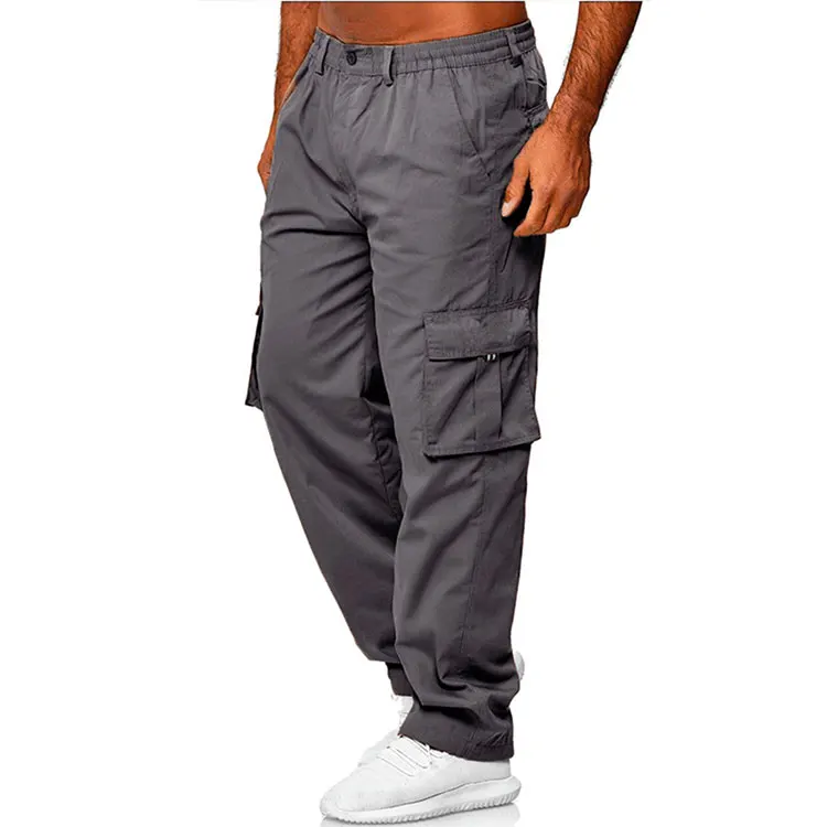 Factory casual trousers solid color flap pocket custom logo loose straight sports outdoor cargo pants men