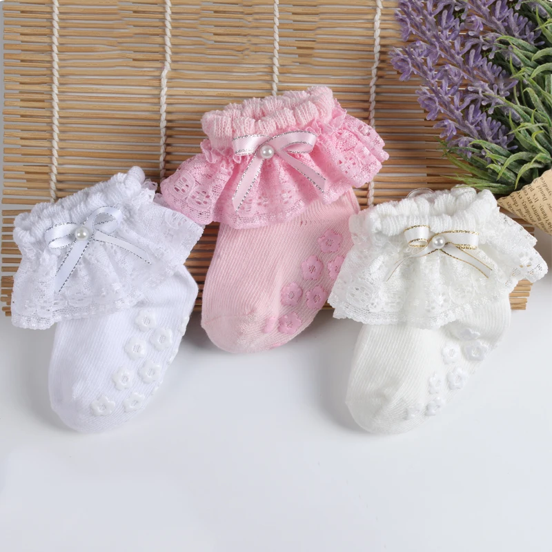 New baby lace anti slip socks newborn cotton socks cute baby socks manufacturer