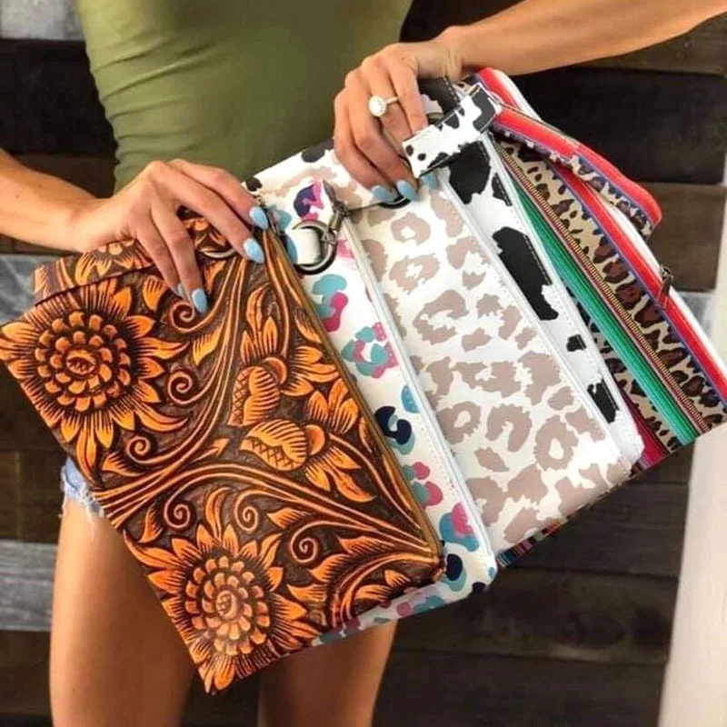 Latest Women Handbag Sunflower And Leopard Party Ladies Wristlet Clutch Women Daily Makeup Bags Envelope Evening Purse Bags