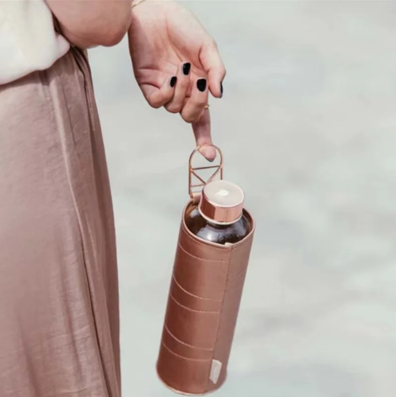 WingShung-Simple PU Leather Glass Cup Thermos Vacuum Flask Insulated Stainless Steel cover Business Gifts  Customized Water cup