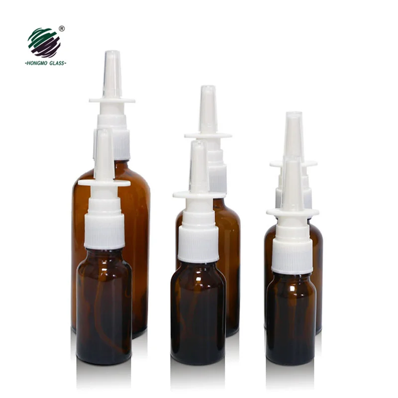 Medical Glass Mist Spray Sprayer Pumps Bottle Nozzle Plastic Material  Nasal Spray Brown Amber Glass Bottles