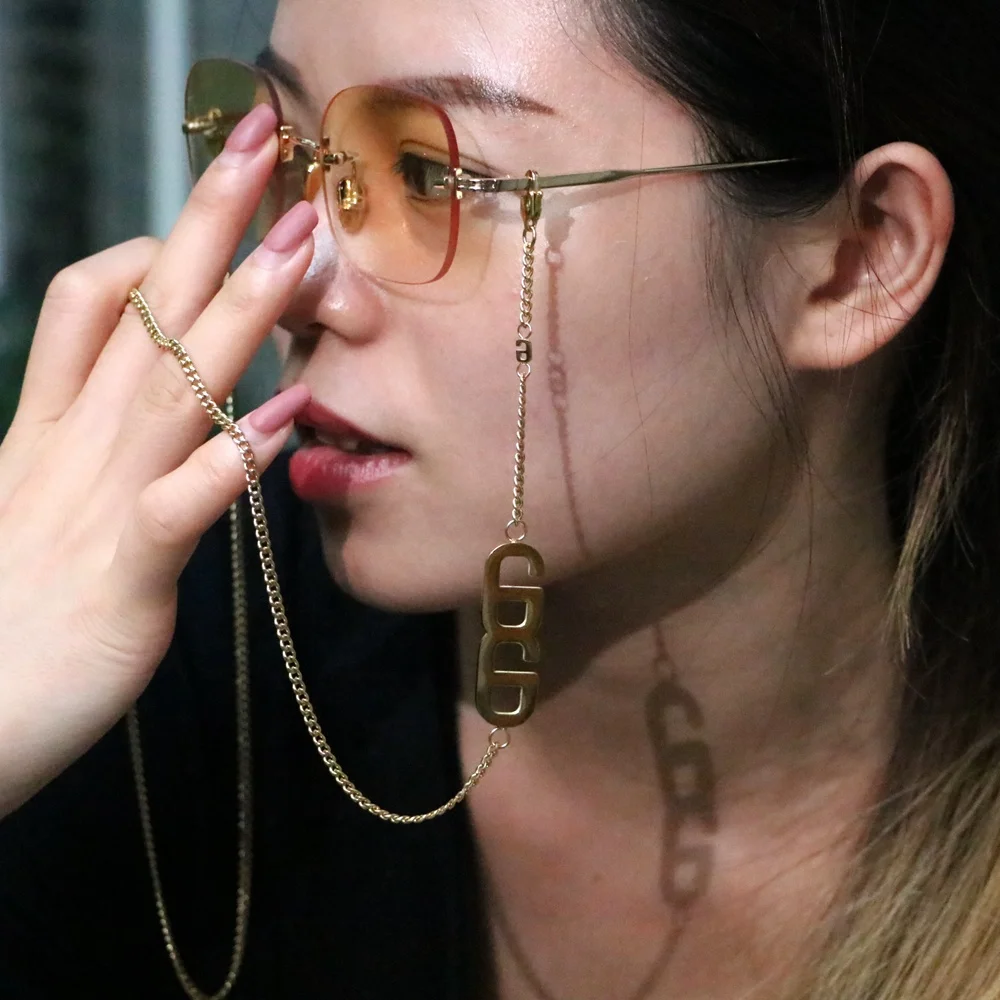 Custom Brand Name Acrylic Eye Sunglasses Stainless Steel 3mm Cuban Link Chains