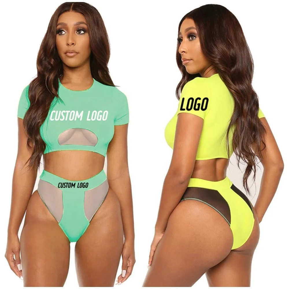 2020 Free Shipping Private Label Short Sleeve High Cut Bikinis Woman Swimwear Swimming Wear