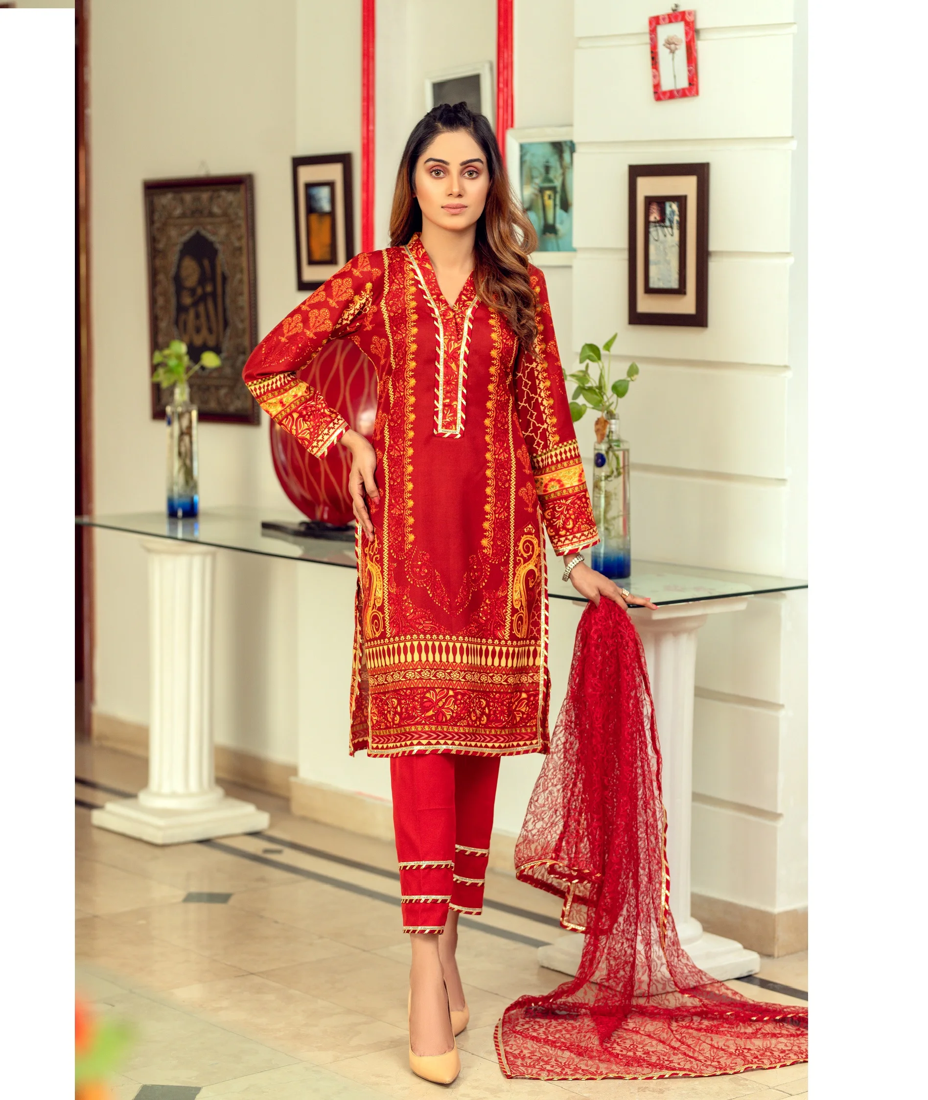 Высококачественная женская рубашка из 3 предметов, брюки дупатта, официальный костюм без швов 1X8, Высококачественная упаковка, VOL 5