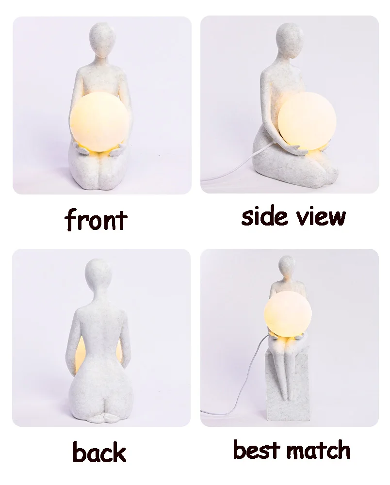 Character Woman Figurine Minimalist Bedroom Art Crafts Resin Abstract Lady Desk Statue Light Lamps Modern Table Lamp Home Decor