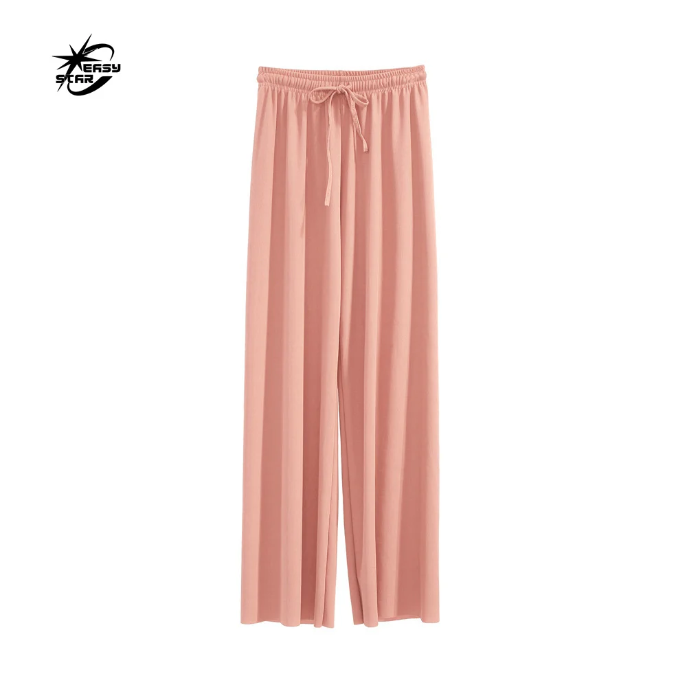 Spring/summer Pleated Wide Leg Pants Women's High Waist Slim Casual Pants Korean Style One Size Black Chiffon Ninth Pants