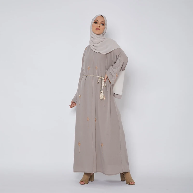 Pyjama Femme Dubai Women Muslim Solid Color Long Sleeve Corset Casual Dress Islamic Ladies Flower Abaya Kaftan