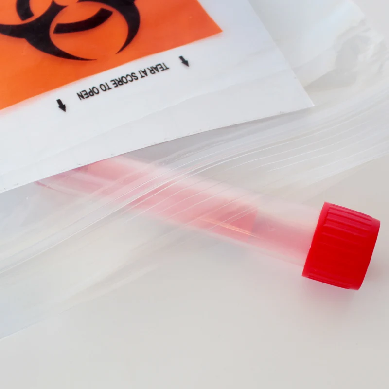 Ldpe label evidentadhesive absorbent tamper glue pad colored nonresealable biohazard transport specimen bags