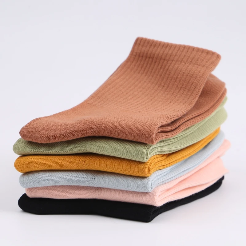 SURE Girls and Students Solid Color Stretch Athletic Socks Comfortable Casual Cotton Long Socks for Women Standard Knitted Crew