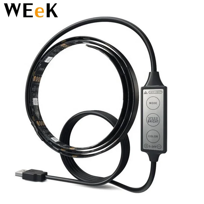 Телевизор на стене Водонепроницаемый DC 5 в 1 м ПХБ черного SMD5050 USB цветных (RGB) светодиодных лент WL-USB3K-01 Светодиодные полосы + 3 клавиши управления кабель