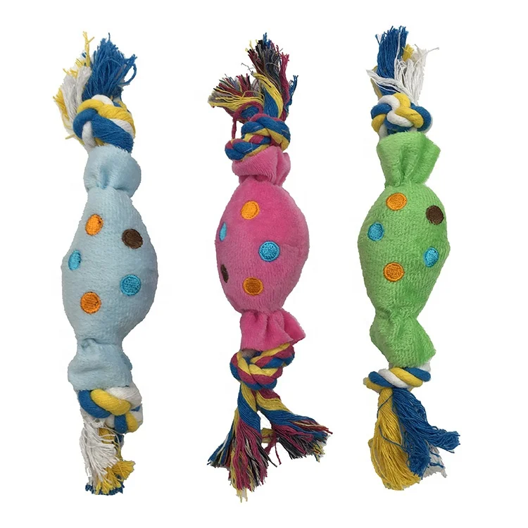 Candy Shaped Plush Dog Toys with Colors Rope