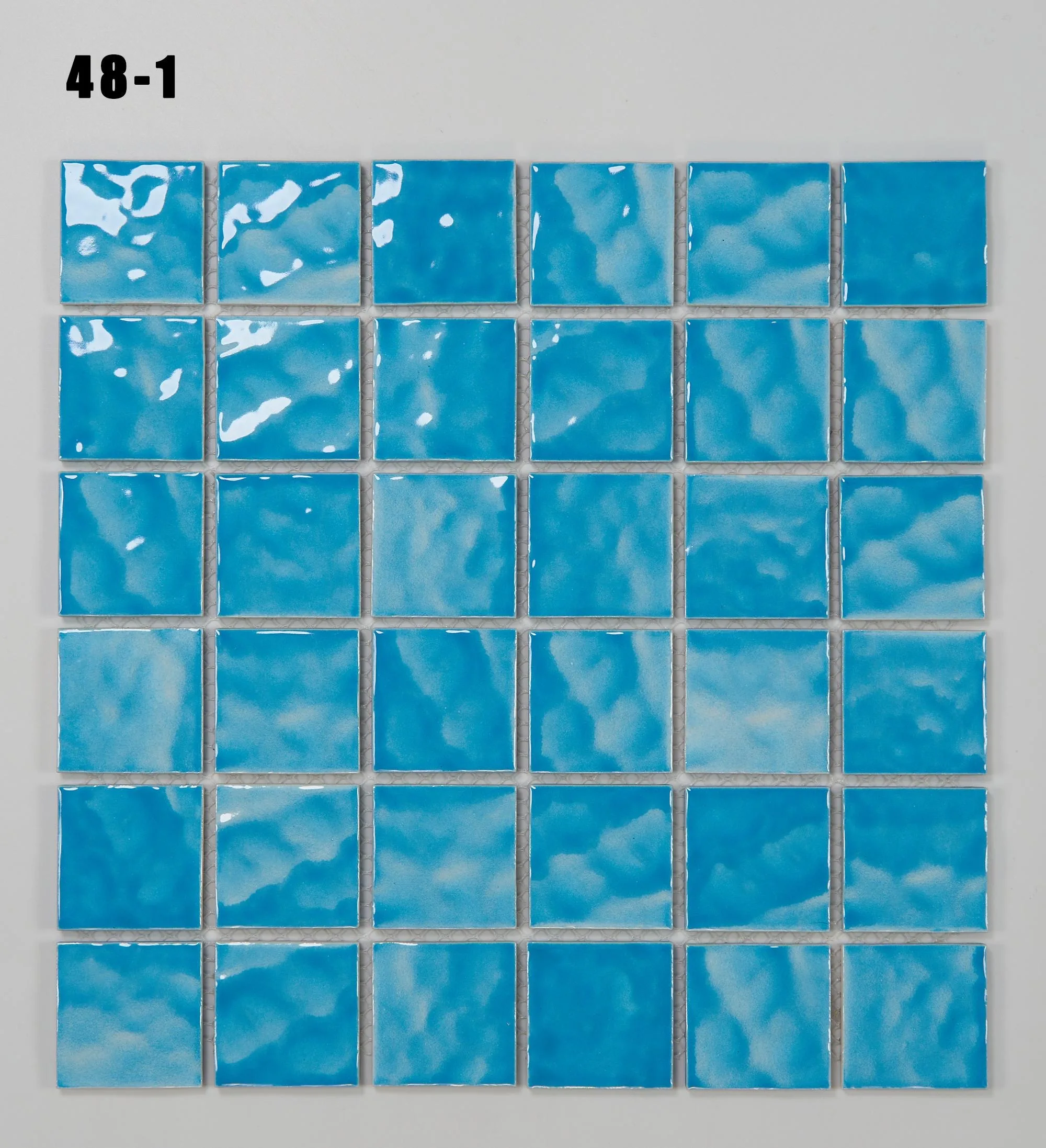 China Factory Supply Wave Series  Porcelain Ceramic Mosaic Tiles 48*48mm Square Textured Glossy Swimming Pool Tiles