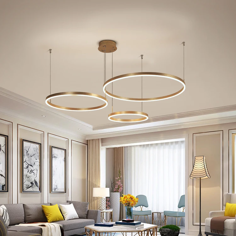 DLSSLIGHTING Европейский стиль простой золотой цвет круглые кольца светодиодный подвесной светильник для помещений подвесные акриловые