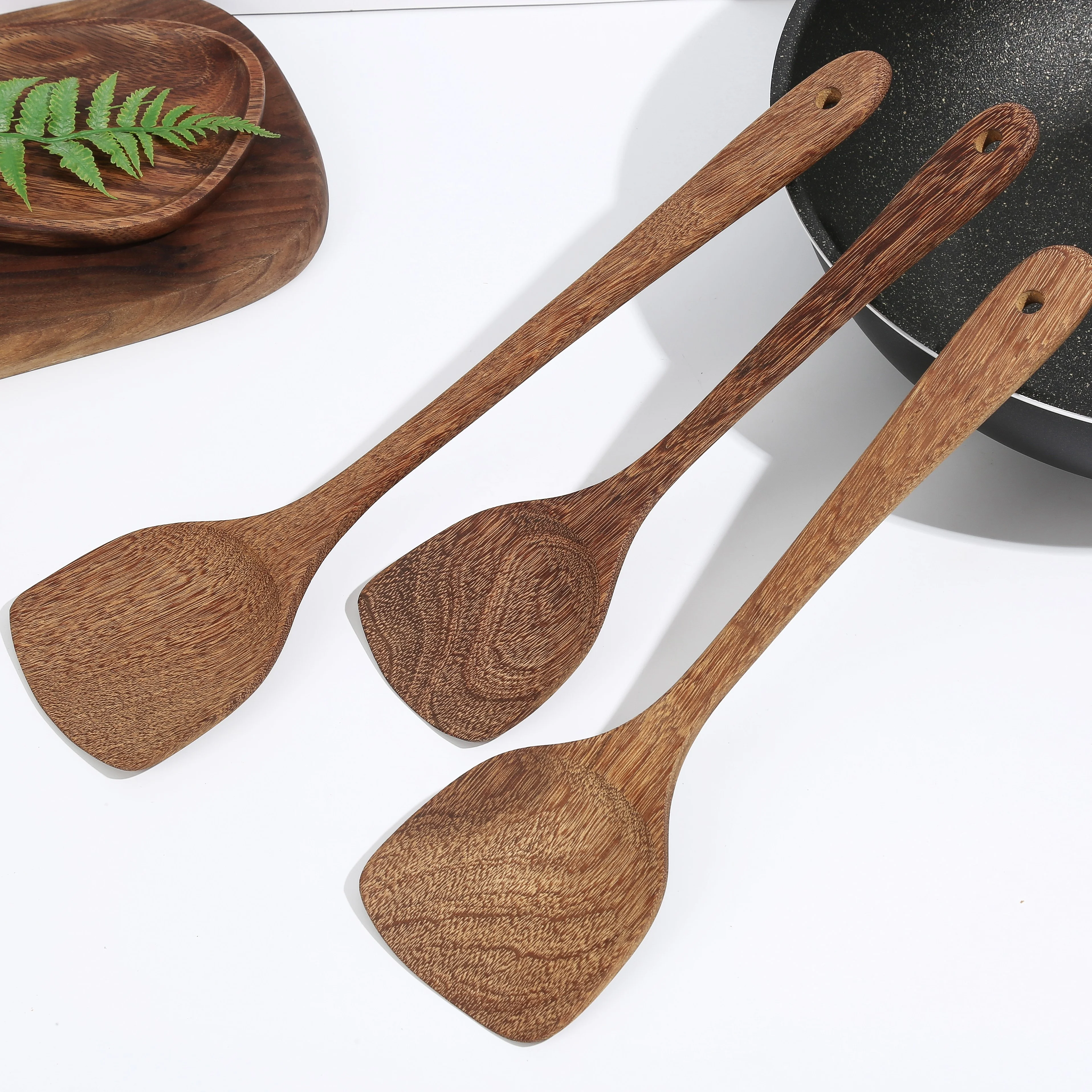 Natural Eco Friendly Heat, Resistant Bamboo Spurtle Kitchen Utensils Acacia Teak Wood Spoon Spatual Spurtle Sets