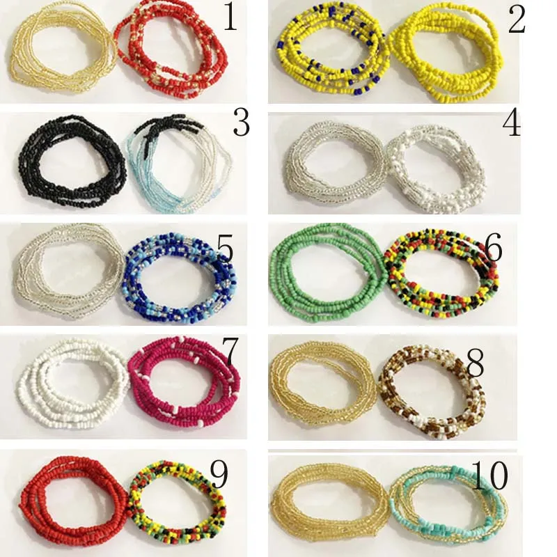 
2 PCS /Set simple beach rice beaded waist chain bikini chain belly manual rice bead elastic rope waist chain women bracelet 