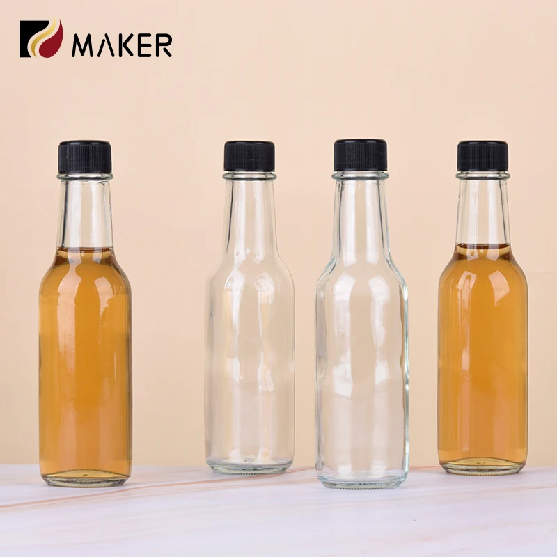 Reusable Empty Clear Hot Tomato Salad Sauce Dispenser Custom 150ml 5oz 5 oz Airtight Woozy Pepper Chili Glass Tabasco Bottle