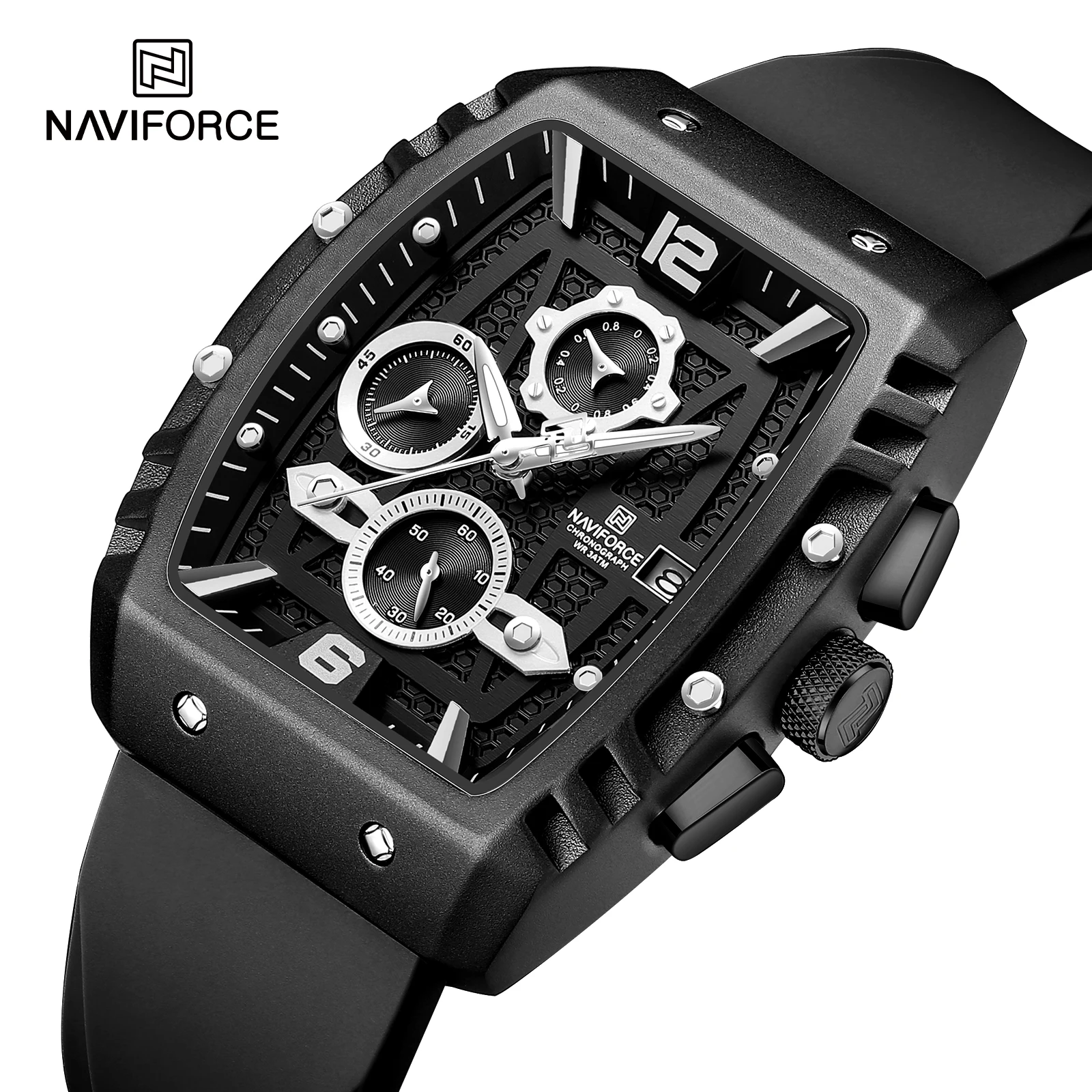 NAVIFORCE New 8025 Men Watch Sport Calendar Wristwatch Top Brand Luxury Chronograph Rubber Quartz Male Clock Gift
