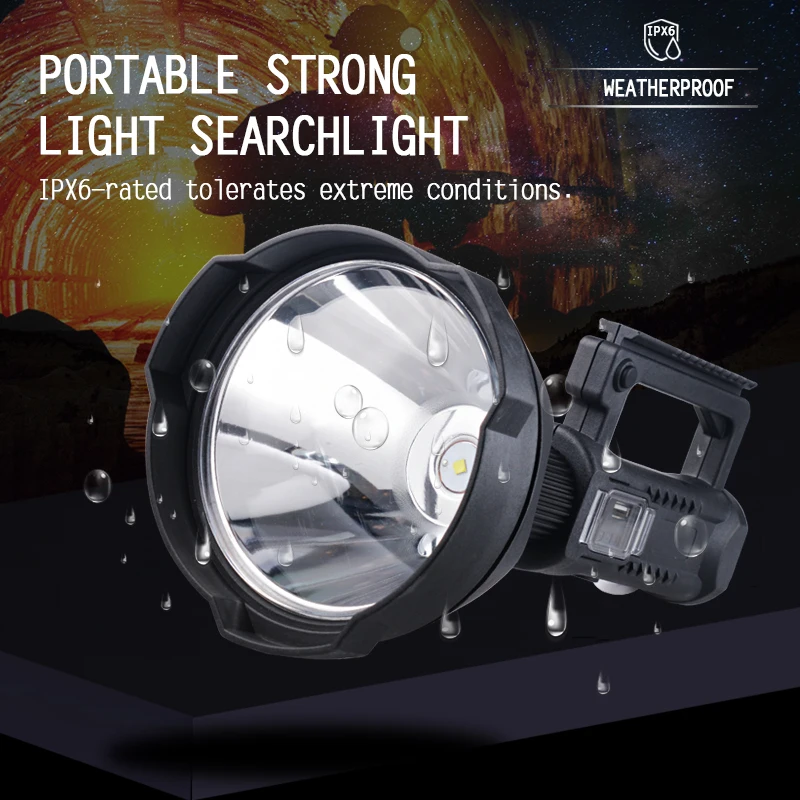 Led Flashlight 4 Mode Powerful Xhp70 Portable Spotlight With Mountable Bracket Waterproof Rechargeable Searchlight 8000mah
