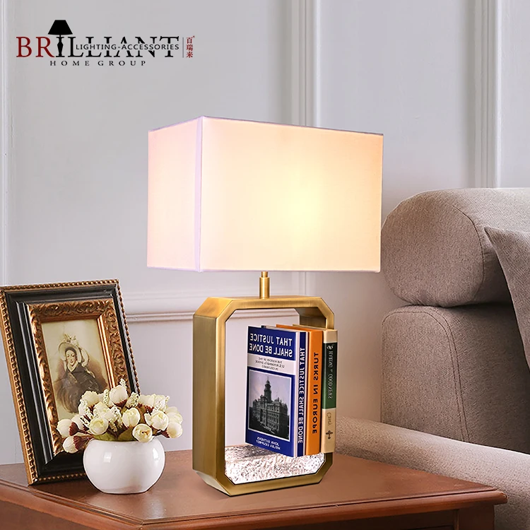 Modern Creative Design Home Decor Fabric Lampshade Bedside Lamp Rectangular Bookstand Table Lamp
